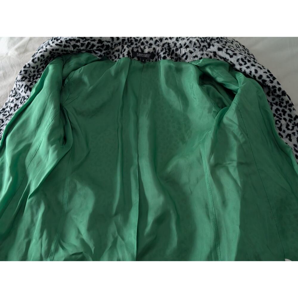 Karen Kane Leopard Faux Fur Coat Petite S Emerald Green Lining Mob Wife Mod - Picture 5 of 11